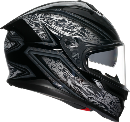 AGV K7 Damascus Helmet - Black and Silver, Small – Advanced Motorcycle Helmet with Ventilation and Sun Visor