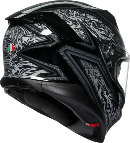 AGV K7 Damascus Helmet - Black and Silver, Small – Advanced Motorcycle Helmet with Ventilation and Sun Visor