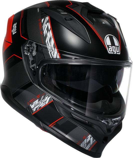AGV K7 Matte Black and Red racing helmet with Pinlock MaxVision visor and aerodynamic design, medium size.