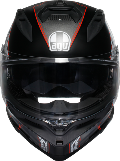 AGV K7 racing helmet in matte black and red with aerodynamic design, featuring Pinlock MaxVision visor, medium size.