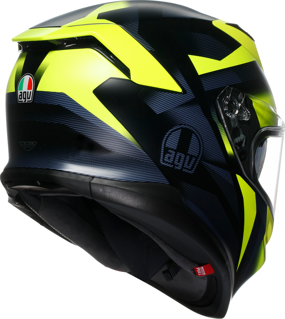 AGV K7 helmet in matte black and yellow fluo, small size, with sleek aerodynamic design and racing-inspired graphics.