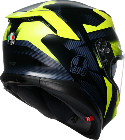 AGV K7 helmet in matte black and yellow fluo, small size, with sleek aerodynamic design and racing-inspired graphics.