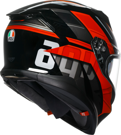 Black and red AGV K7 Taurax motorcycle helmet with aerodynamic design, Pinlock MaxVision visor, and ventilation system, small size.