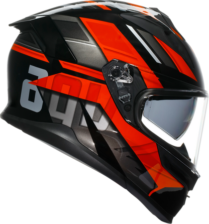 Black and red AGV K7 Taurax motorcycle helmet with aerodynamic design, Pinlock MaxVision visor, and ventilation system, small size.