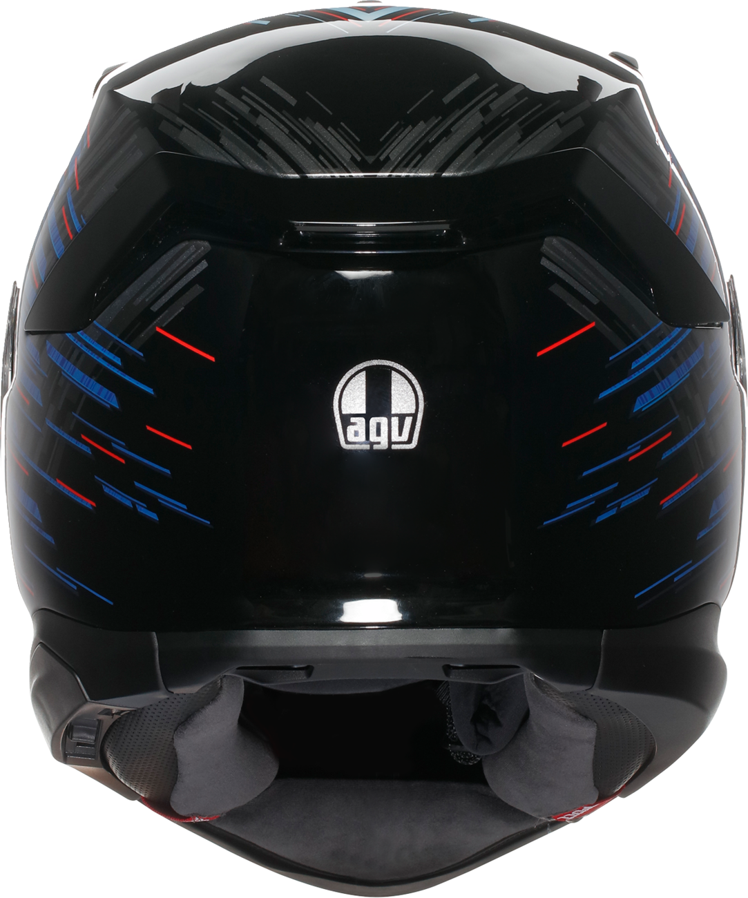 AGV K7 Genisys motorcycle helmet in black, blue, and gray with XL size, featuring aerodynamic design and clear visor.