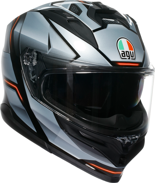 AGV K7 Jaeger motorcycle helmet in black and silver, 2XL, with advanced ventilation and safety features, shown from side view