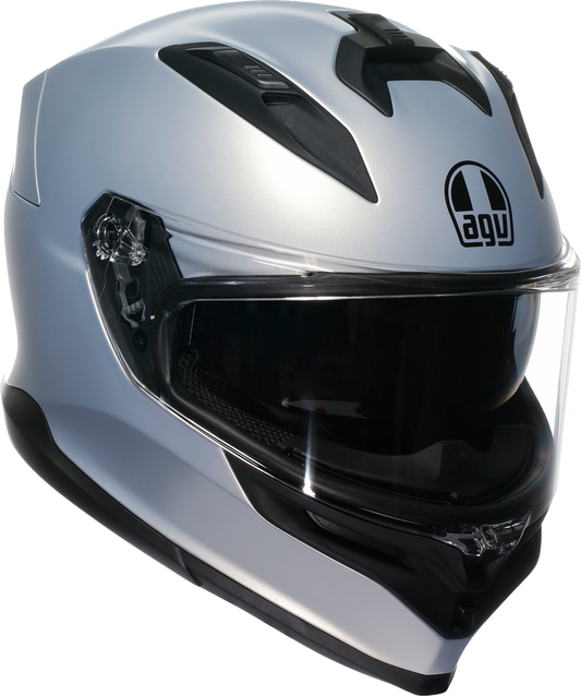 AGV K7 Mono helmet in matte Prisma Silver, XS, featuring sleek design and advanced safety and comfort for motorcycle riders.