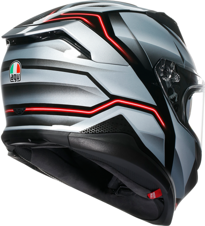 AGV K7 Jaeger helmet in black and silver, 2XL, featuring advanced ventilation and safety features for motorcycle riding.
