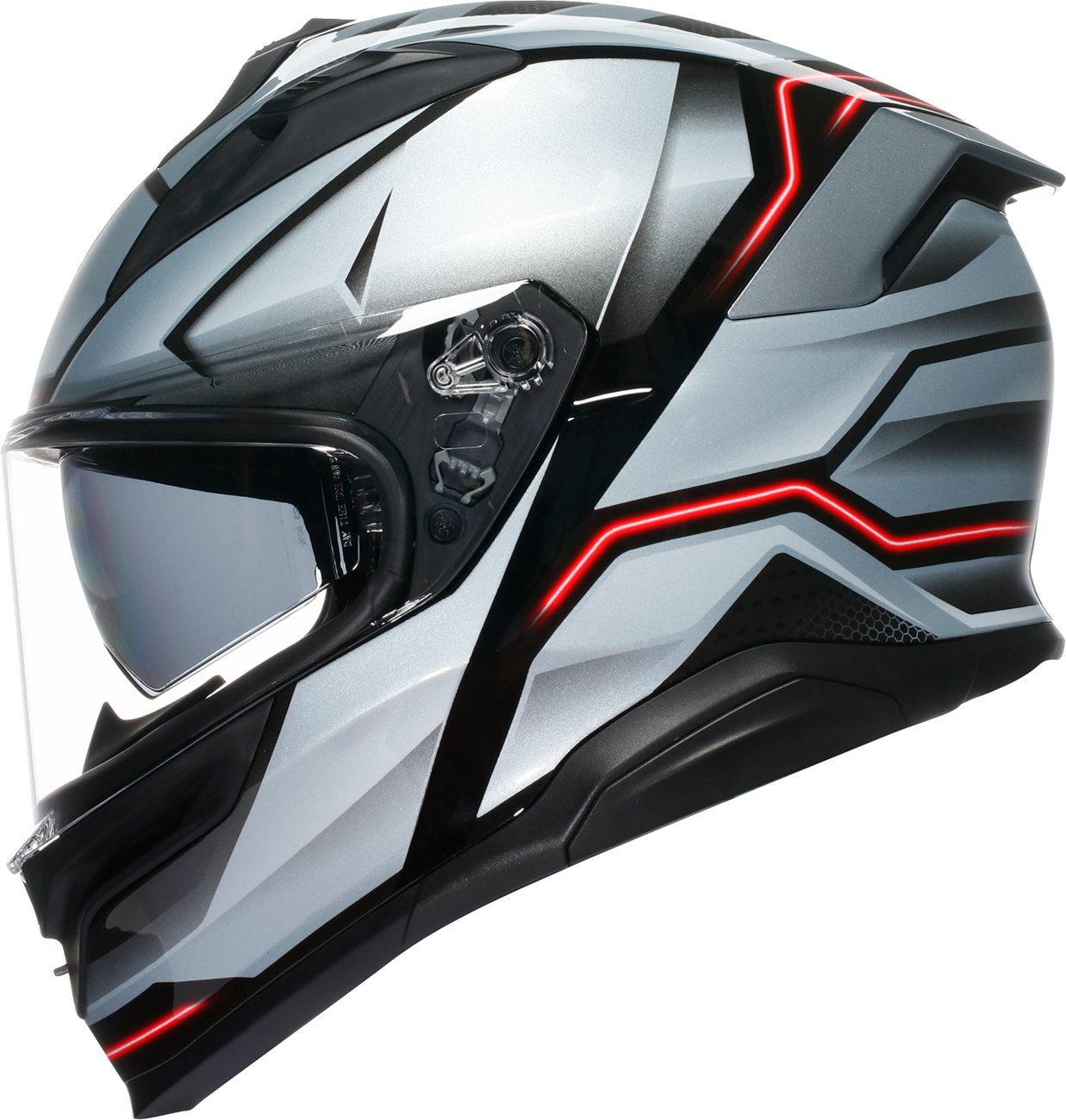 AGV K7 Jaeger black and silver motorcycle helmet with advanced ventilation and safety features, size 2XL, shown from the front.