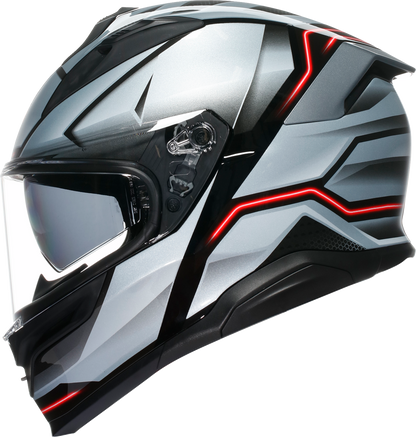 AGV K7 Jaeger black and silver motorcycle helmet with advanced ventilation and safety features, size 2XL, shown from the front.