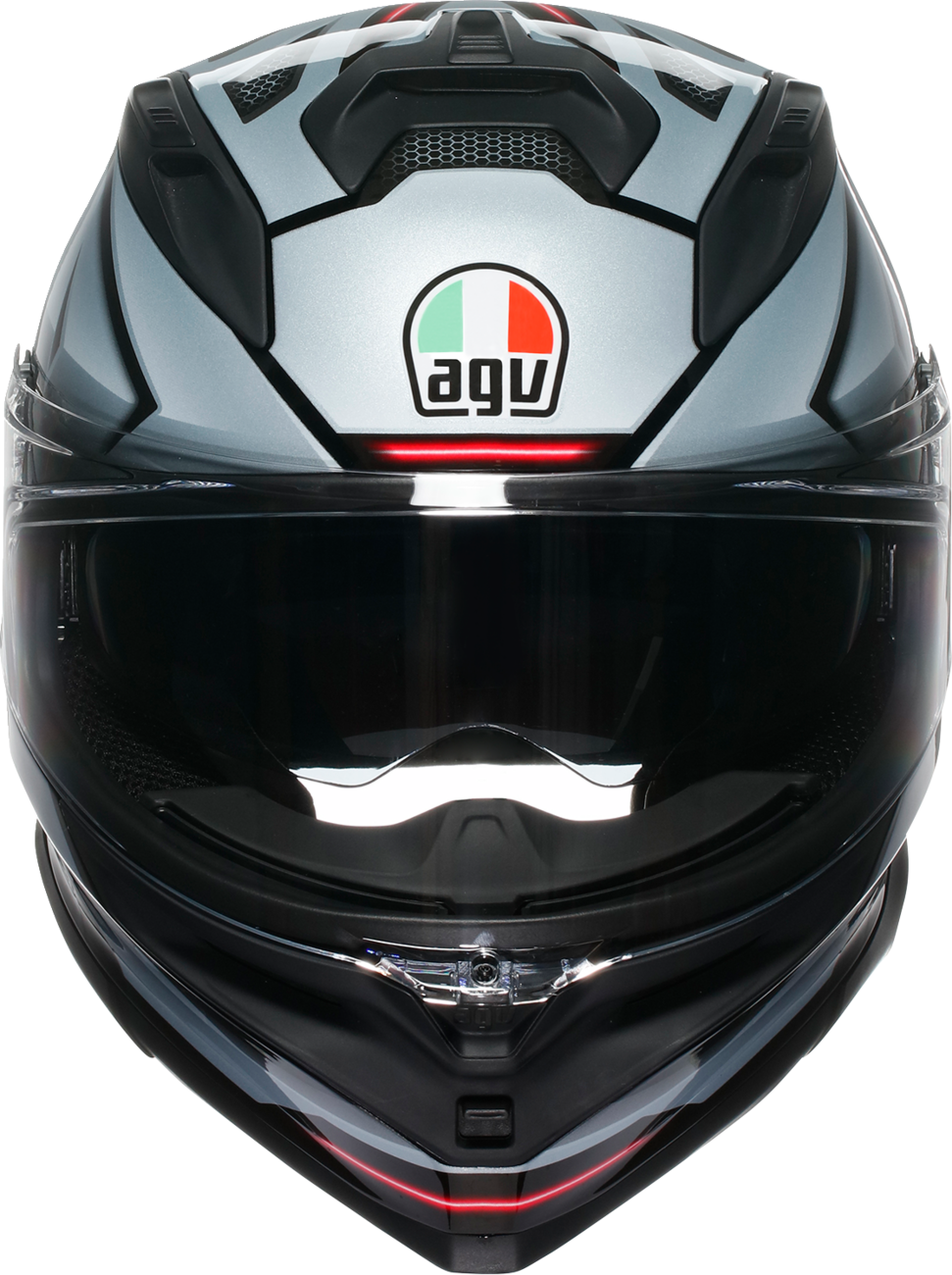 AGV K7 Jaeger motorcycle helmet in black and silver, 2XL, featuring advanced ventilation and safety design.