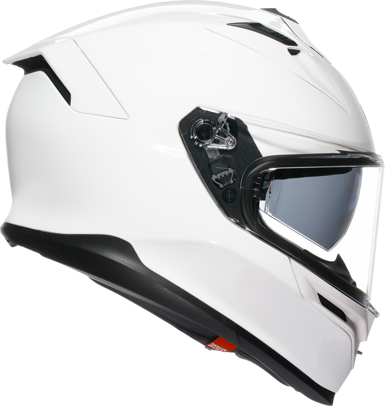 White AGV K7 Mono helmet with advanced ventilation and safety features, shown from front angle. Large size motorcycle helmet.