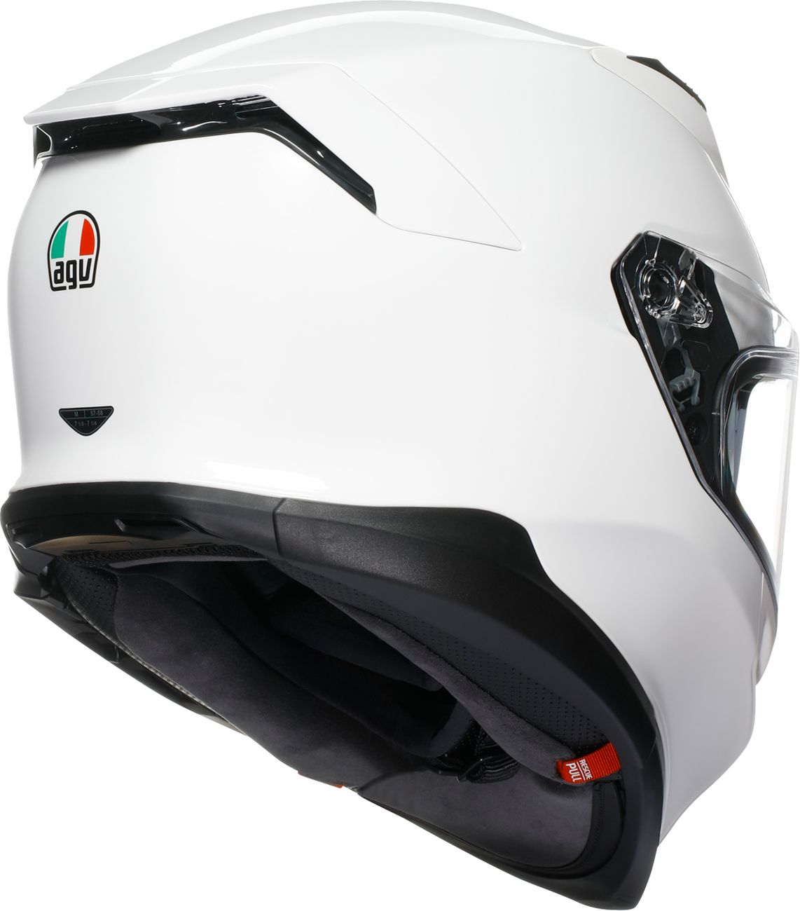 White AGV K7 Mono motorcycle helmet with advanced ventilation and safety features, large size, shown from side view.