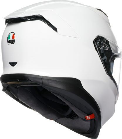 White AGV K7 Mono motorcycle helmet with advanced ventilation and safety features, large size, shown from side view.