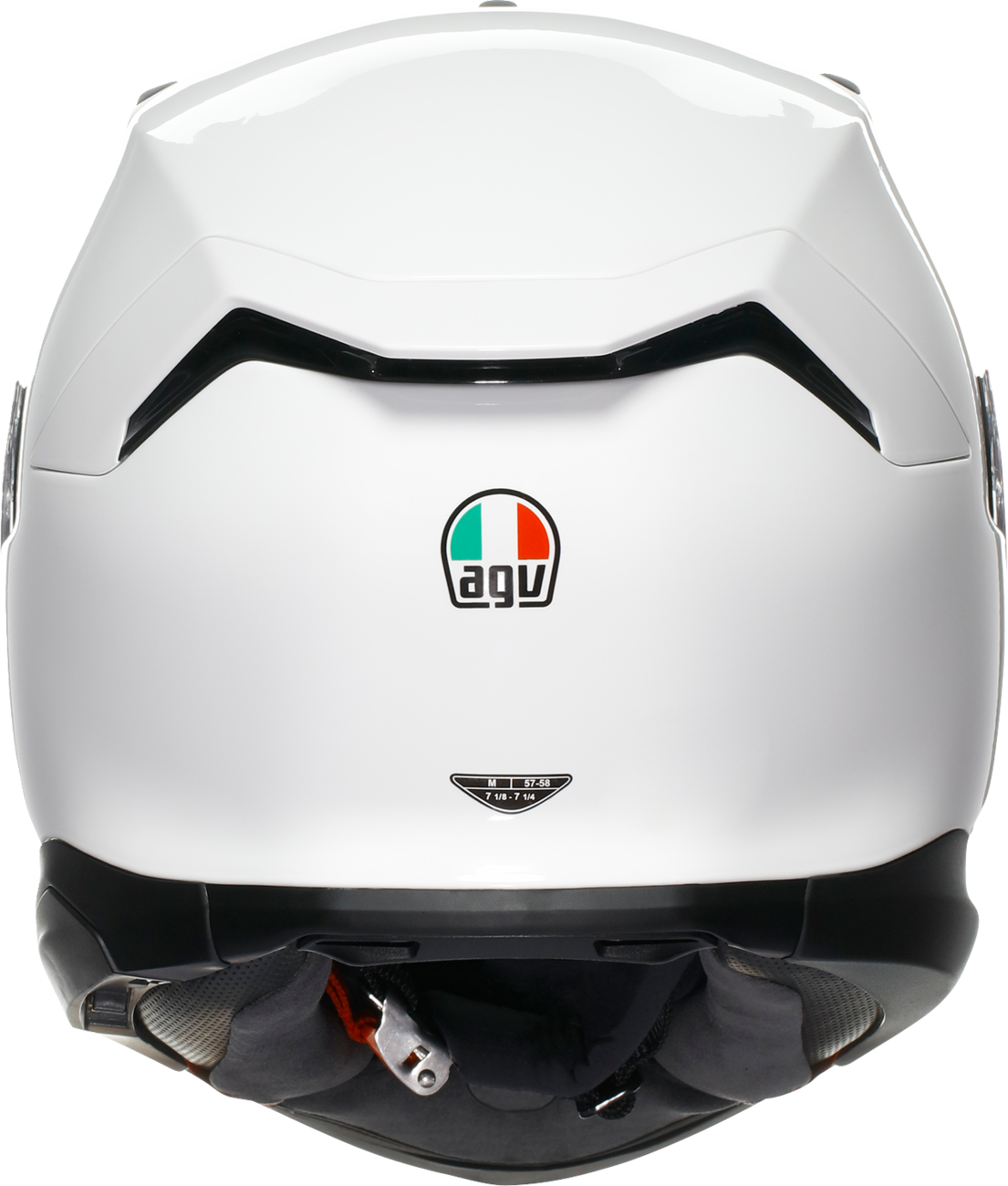 White AGV K7 Mono motorcycle helmet with advanced ventilation and safety features, size large, shown from the front.