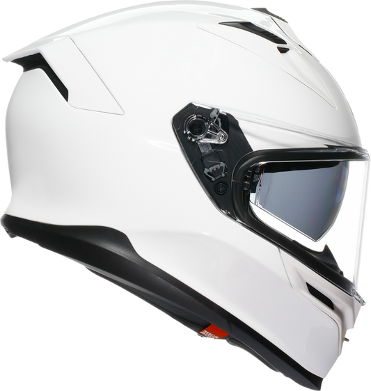 White AGV K7 Mono motorcycle helmet in 2XL with advanced ventilation and safety features, shown from a front view.