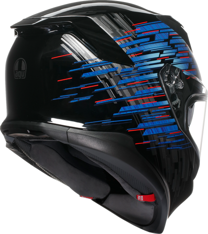 AGV K7 Genisys motorcycle helmet in black, blue, and gray with advanced ventilation and aerodynamic design, size 2XL.