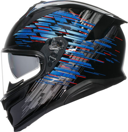 AGV K7 Genisys motorcycle helmet in black, blue, and gray with advanced ventilation and aerodynamic design, size 2XL
