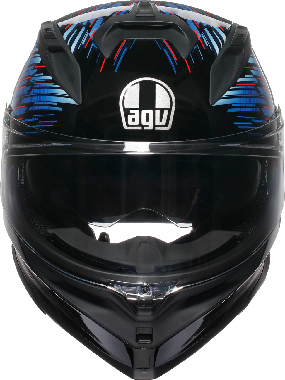 AGV K7 Genisys motorcycle helmet in black, blue, and gray with advanced ventilation and aerodynamic design, size 2XL