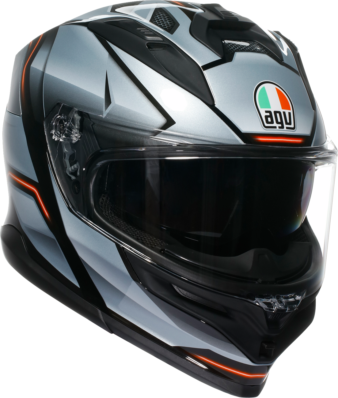 AGV K7 Jaeger black and silver racing helmet in XL size with ventilation and comfort features, shown in a side view.