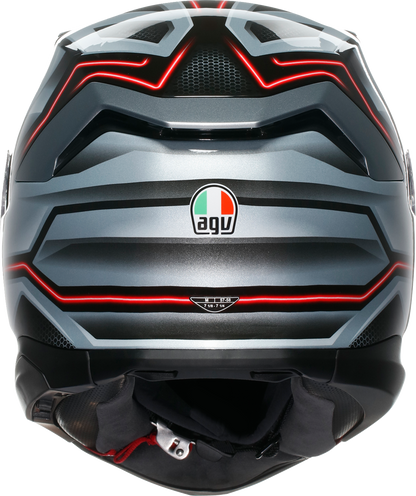 AGV K7 Jaeger racing helmet in black and silver, XL size, featuring ventilation and comfort for motorcycle riders.