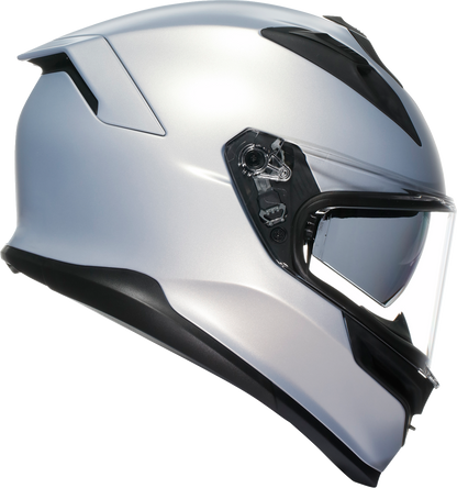 AGV K7 Mono matte Prisma Silver motorcycle helmet, 2XL size, with sleek silver design and aerodynamic shape.