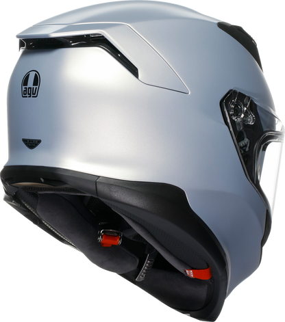 AGV K7 Mono helmet in matte Prisma Silver, 2XL size, sleek aerodynamic motorcycle helmet with silver finish.