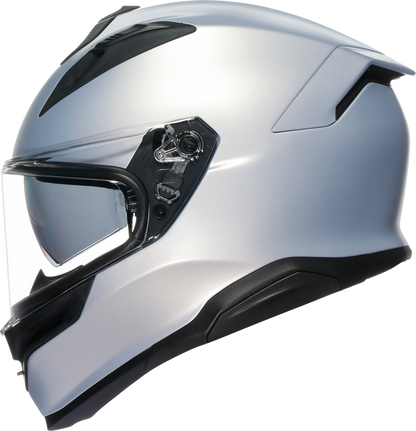 AGV K7 Mono Matte Prisma Silver motorcycle helmet in 2XL with sleek silver finish and aerodynamic design.