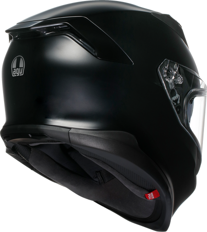 AGV K7 Mono matte black motorcycle helmet with aerodynamic design and clear visor, shown from the front view.