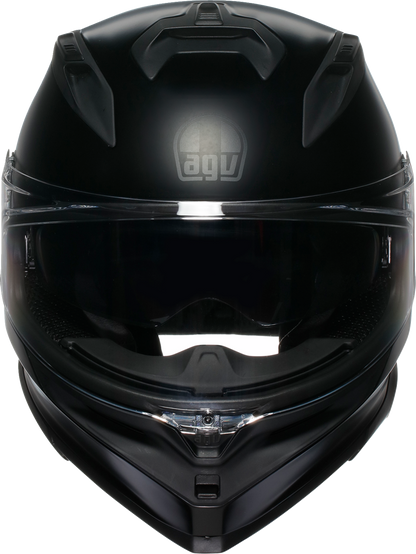 AGV K7 Mono Matte Black motorcycle helmet with small size and aerodynamic design, shown from the front side.