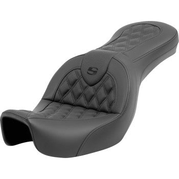 SADDLEMEN Roadsofa™ seat with lattice stitch design for FXD 2006-2017 motorcycles, featuring a sleek, backless seat style.