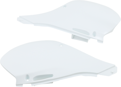 Acerbis white side panels for motorcycle body, featuring sleek design and mounting points, compatible with specific bike models.
