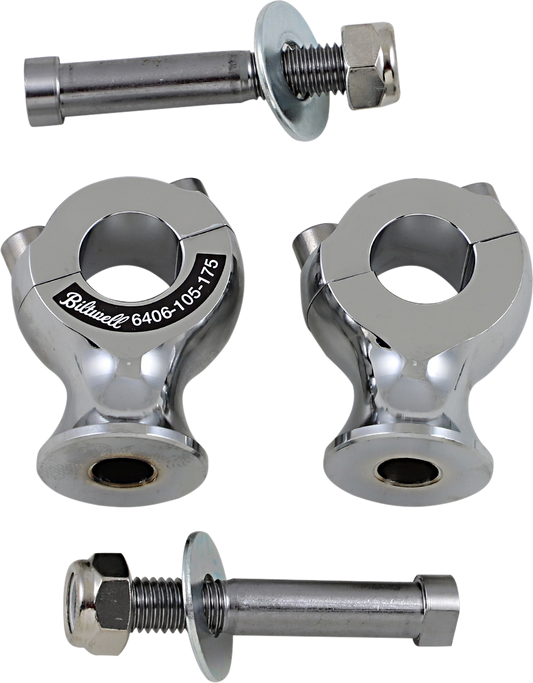 Chrome BILTWELL Slimline Risers for 7/8-inch handlebars, designed for motorcycle handlebars by Bill's Exhausts.