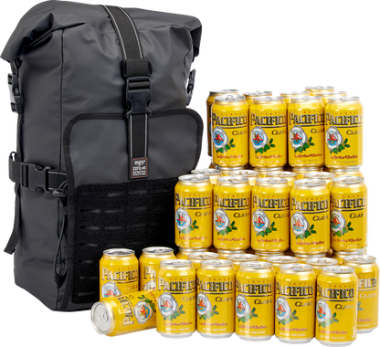 Black Biltwell Exfil-60 Dry Bag Gen 2 featuring durable material and adjustable straps, designed for outdoor and motorcycle use.