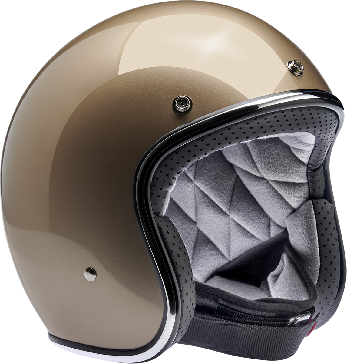 BILTwell Bonanza helmet in metallic champagne finish, large size, with smooth rounded design and adjustable strap.