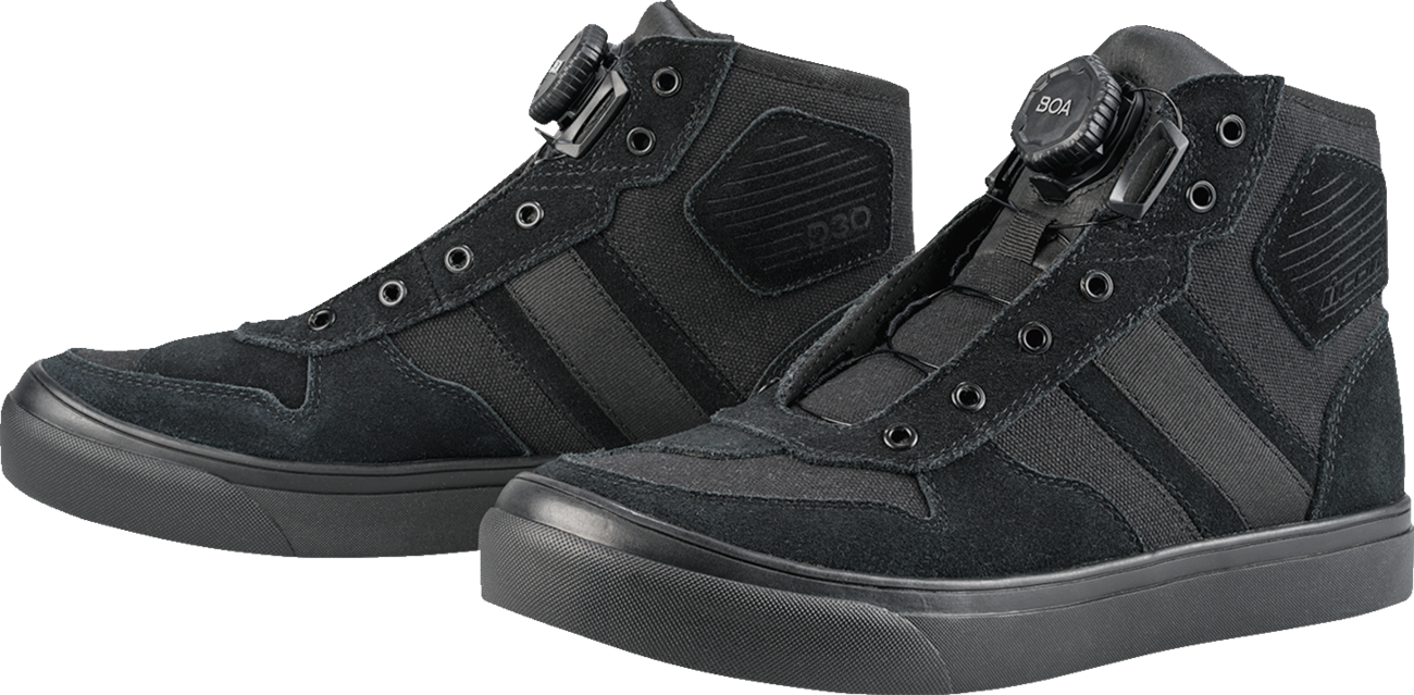 ICON Dog Days Boots in US 9.5, genuine leather motorcycle footwear with D3O® inserts and BOA lacing system.