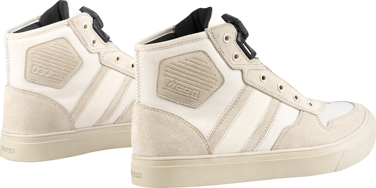 ICON Dog Days Boots in white, US 10, genuine leather with BOA lacing system and D30® ankle inserts for comfort and protection.