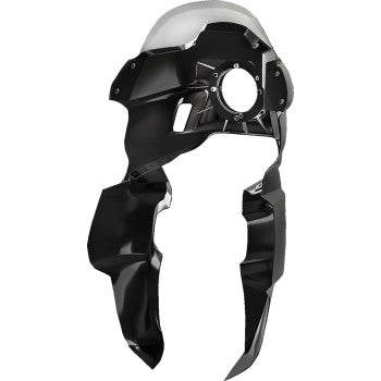Saddlemens Harley-Davidson Softail, Fat Bob, FXR fairing lowers for seats, shown on motorcycle with black finish and mounting hardware.