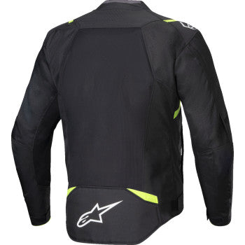 Alpinestars T-SPS Air v2 motorcycle jacket in black and yellow fluo with protective armor, large size, front view.