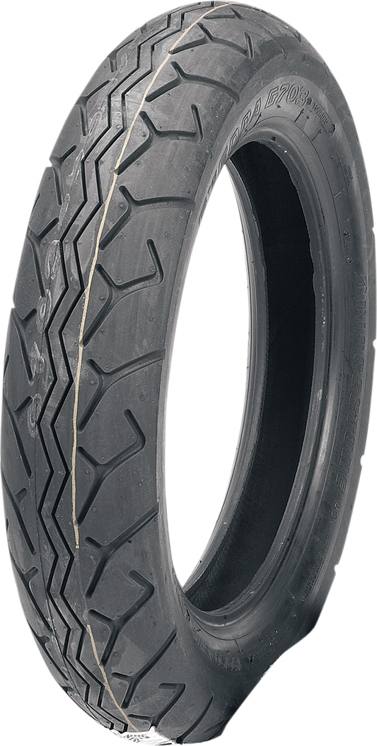 BRIDGESTONE Exedra G703-J front motorcycle tire with 150/80-16 size and wide whitewall design showing tread pattern