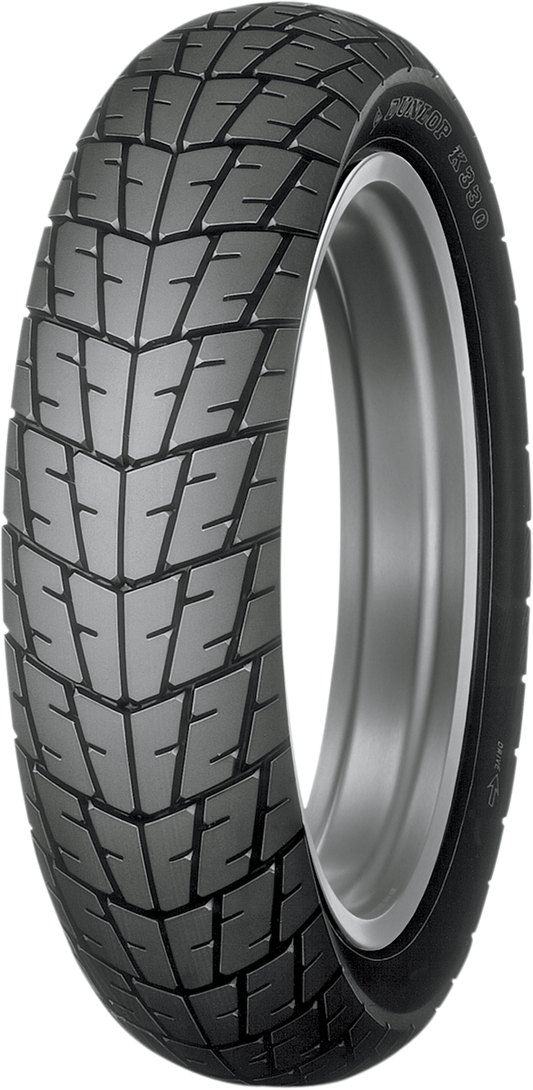Dunlop K330 rear motorcycle tire 120/80-16 60S with tread pattern, designed for motorcycle riding stability and grip.