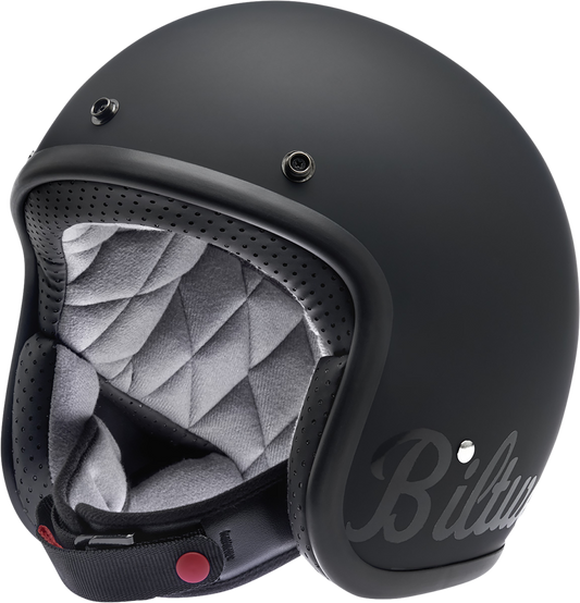 BILTWELL Bonanza helmet in flat black factory finish, 2XL size, featuring a sleek motorcycle helmet design by Bill's Exhausts.