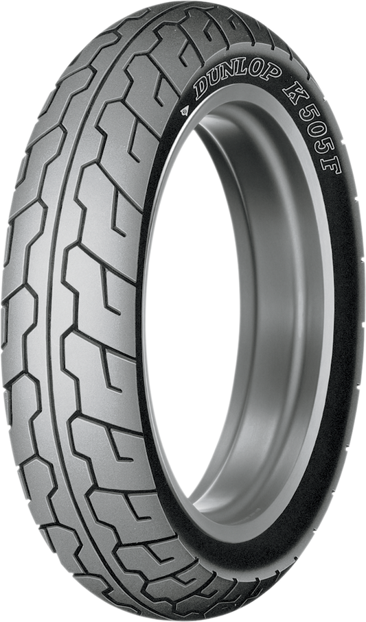 Dunlop K505 front motorcycle tire 110/80-18 58H with tread pattern for motorcycle riding and performance.