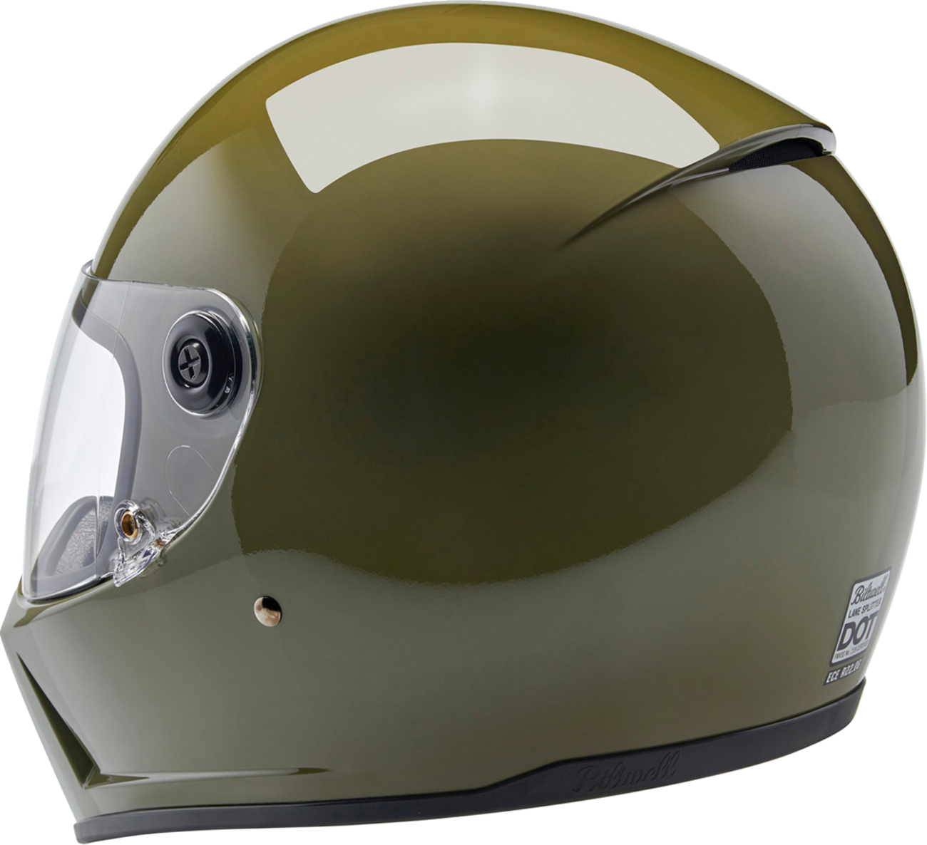 BILTWELL Lane Splitter helmet in gloss olive green, XL size, featuring a sleek motorcycle helmet design with matte finish.