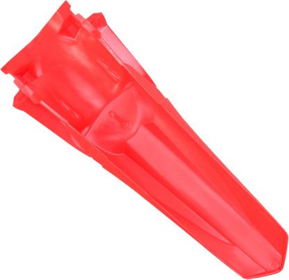 Red Acerbis rear fender for motorcycle, showcasing its durable body design with mounting points for easy installation.