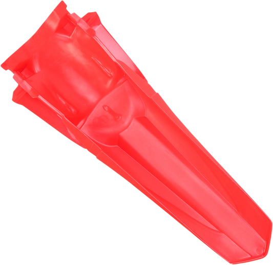Red Acerbis rear fender for motorcycle, showcasing its durable body design with mounting points for easy installation.