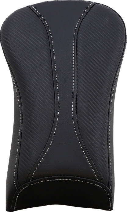 Black Saddlemens Dominator Pillion Pad with gray stitching for standard reach, designed for motorcycle seats, by Bill's Exhausts.