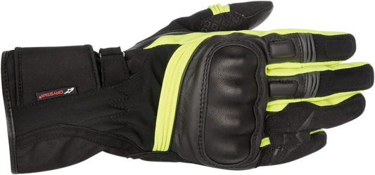 Black and yellow Alpinestars Valparaiso Drystar gloves in 3XL size, featuring protective design and textured glove surface.