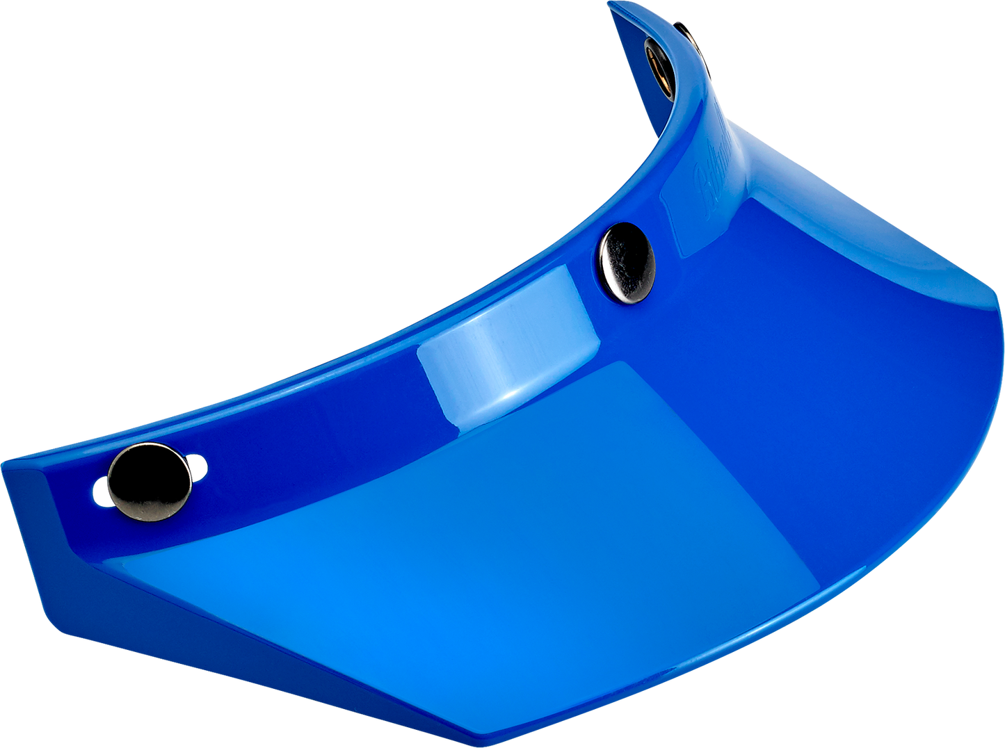 Blue BILTWELL Moto 3-Snap Visor for helmets, motorcycle gear, part of Bill's Exhausts accessories, with clear snap mechanism.