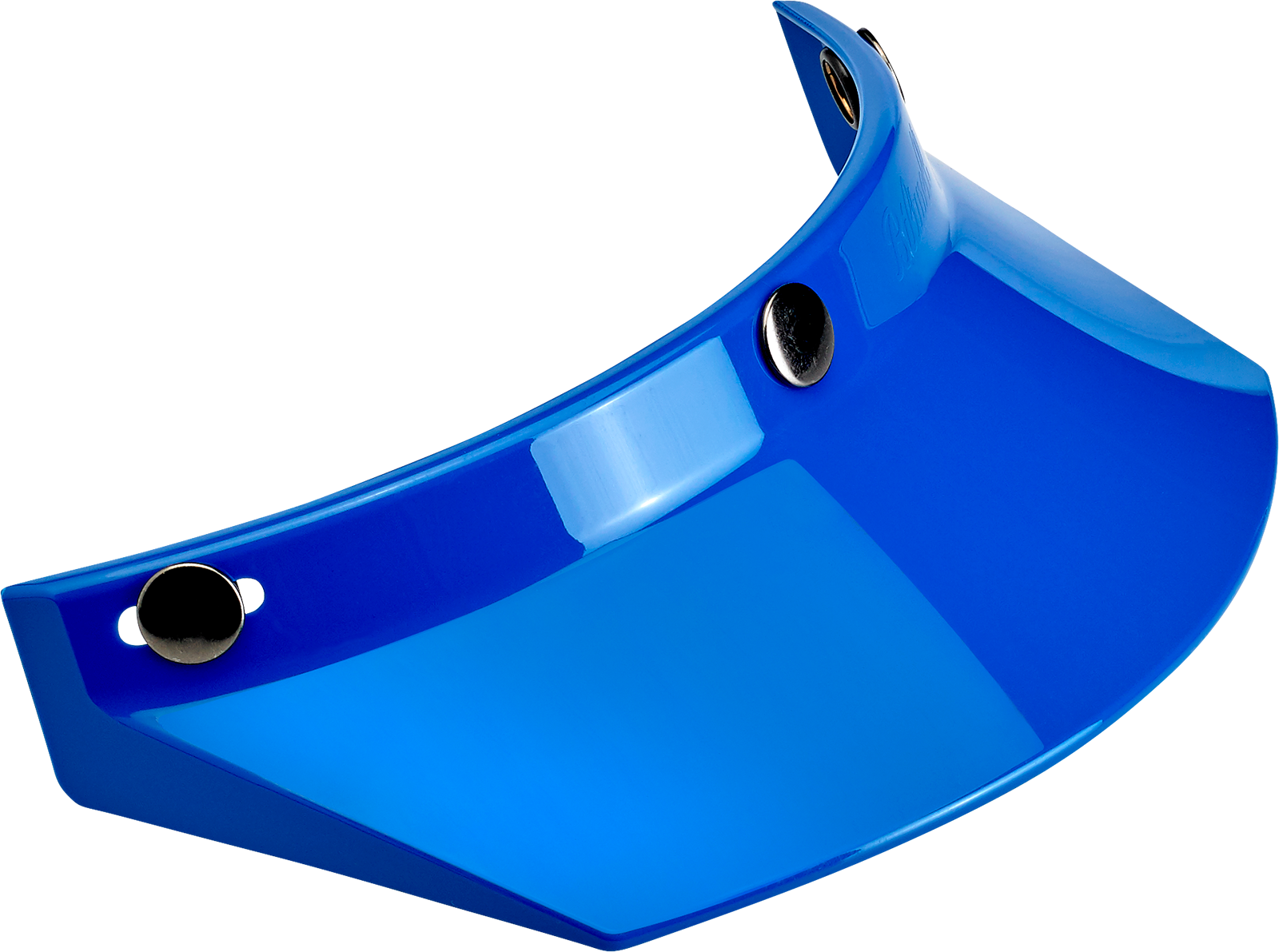 Blue BILTWELL Moto 3-Snap Visor for helmets, motorcycle gear, part of Bill's Exhausts accessories, with clear snap mechanism.